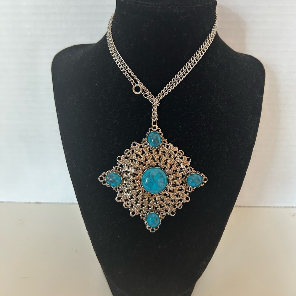 Vintage Boho Statement Necklace with Turquoise Stones - Picture 2 of 6
